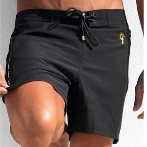 Tucann Men's Black Swim Board Shorts with Gold Accent size L NWT 1/2 off retail